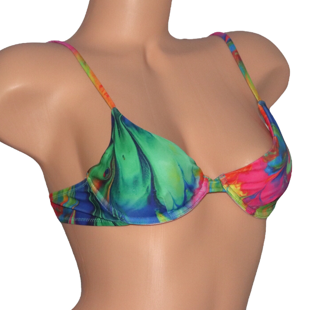 PrettyLittleThing Multi Abstract Print Underwired Bikini Top Size 6 NWT - Picture 1 of 12